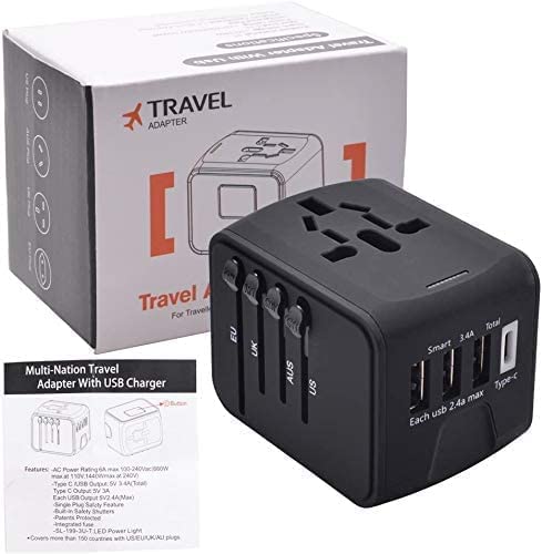 multi nation travel adapter with usb charger