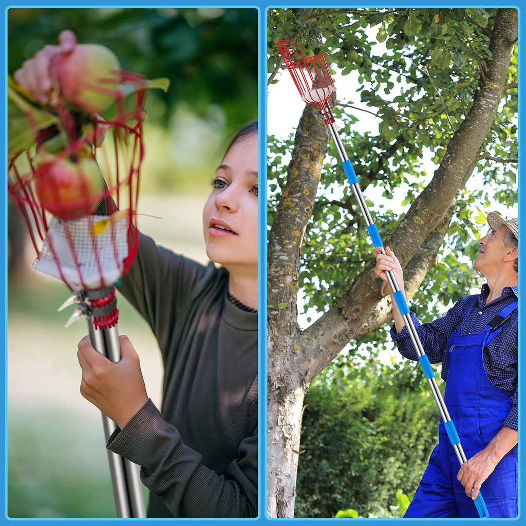 Fruit Picker Tool Lightweight Stainless Steel Adjustable Fruit Picker with Big Basket