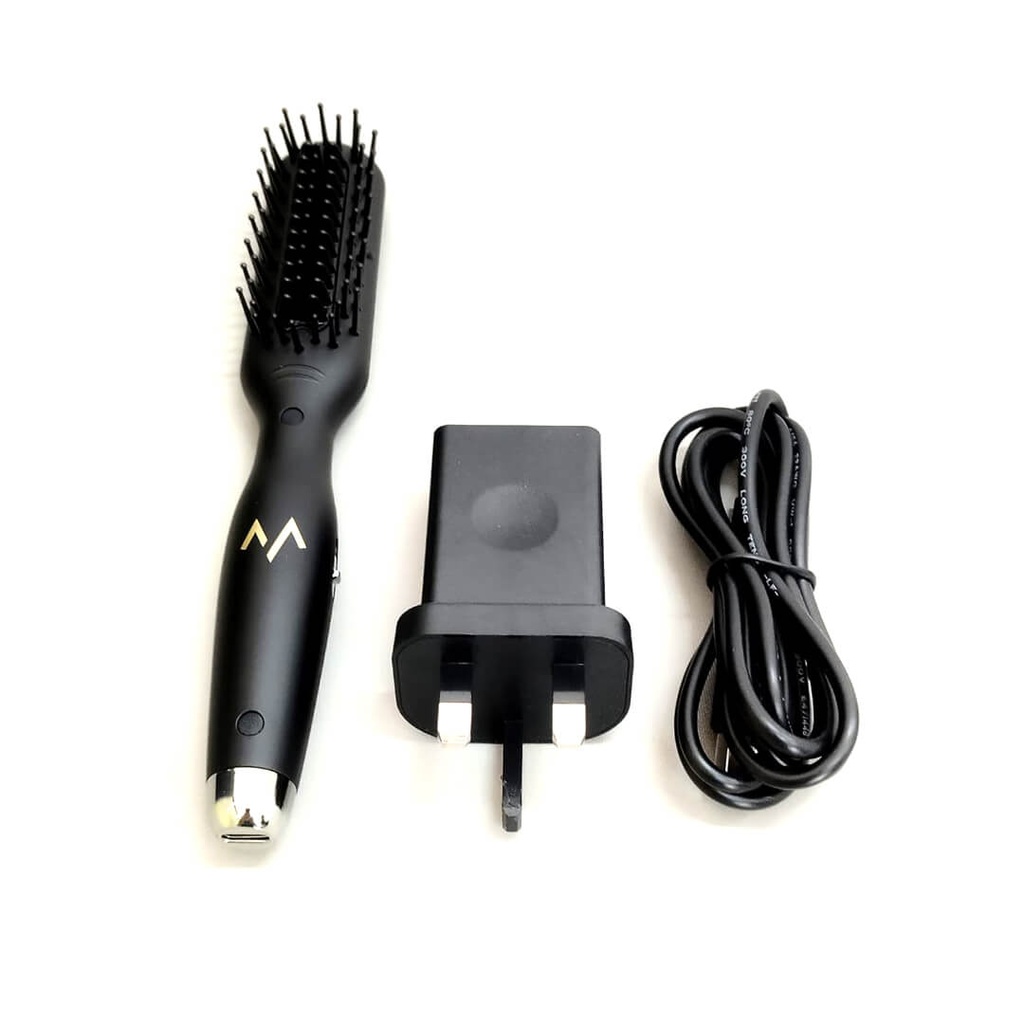 7MD Hair Brush Iron | Dual Heating Levels | 30 Mins Auto-Off | Compact & Portable Design | Easy & Safe To Use | 7MD-021 | ONLY BLACK