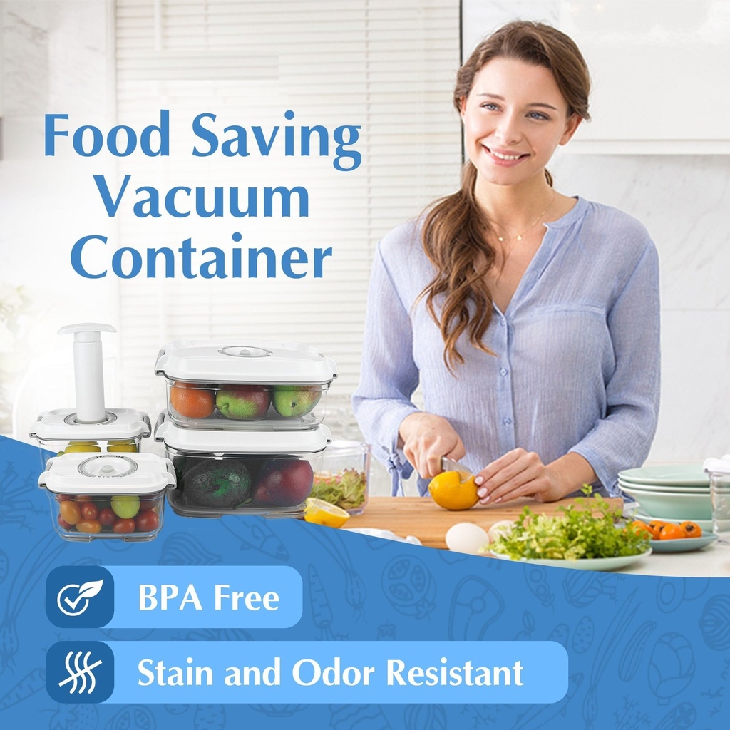 Vacuum Food Container | Premium Quality Material | Safe & Durable | Keeps Food Fresh Longer | 2 Containers + 1 Air Pump |