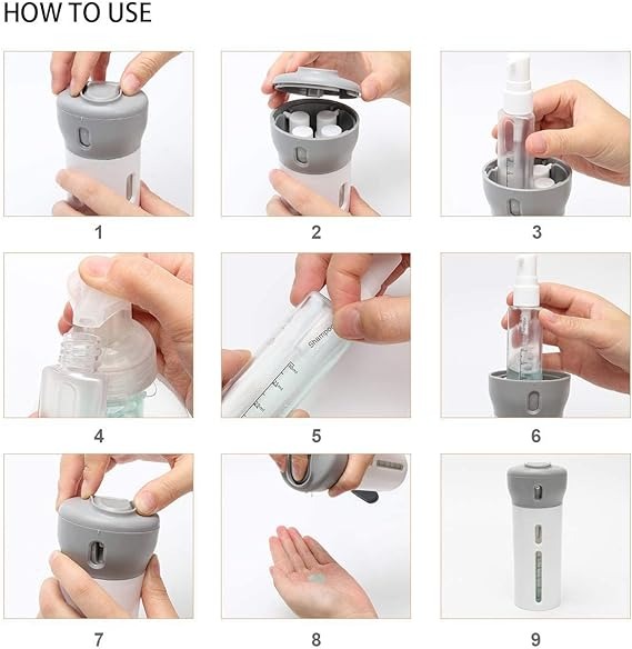 7MD 4 in 1 Travel Dispenser Bottles For Shampoo Lotion Gel Set, Leak-proof Travel Containers Bottles for Toiletries Body Wash Liquid Cream