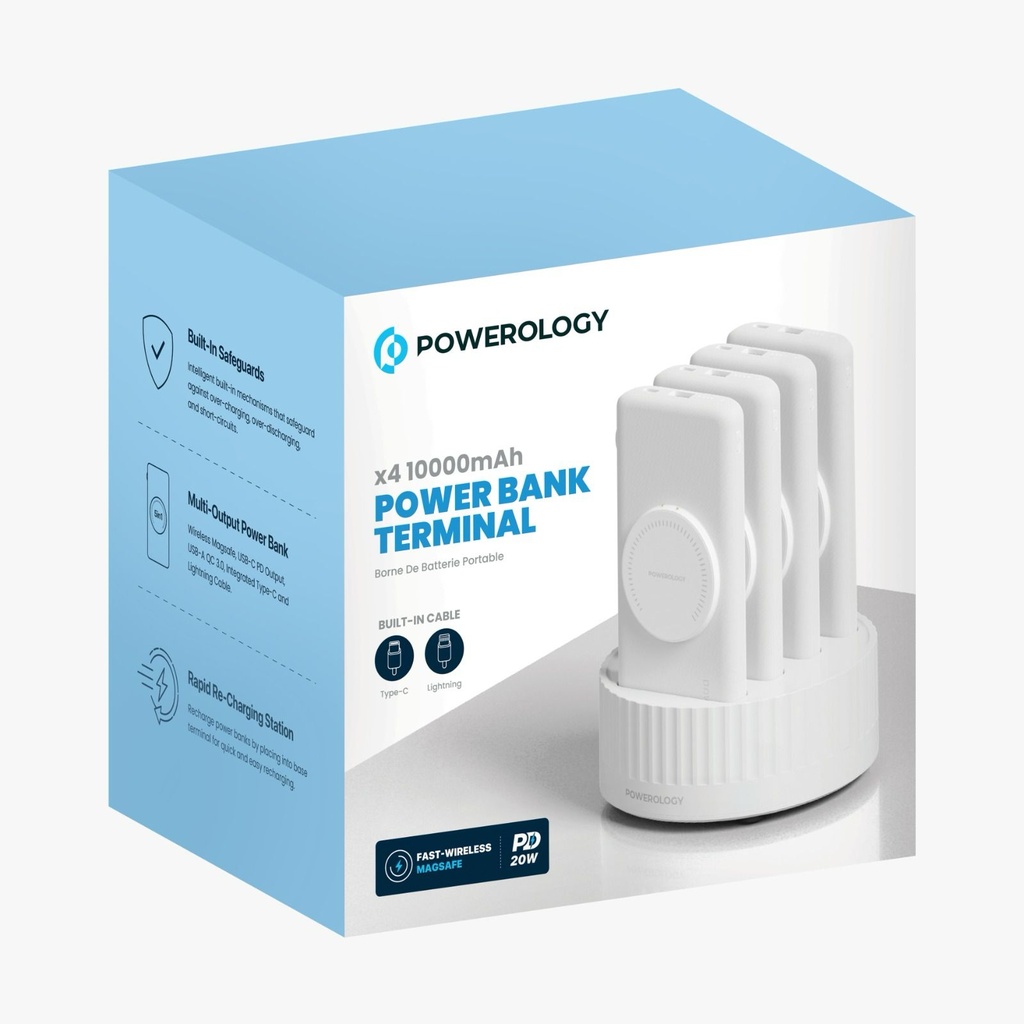 Powerology 4 IN 1 Wireless Power Bank Terminal 4x 10000mAh Power Bank  (PPBCHA2641BK/WH)