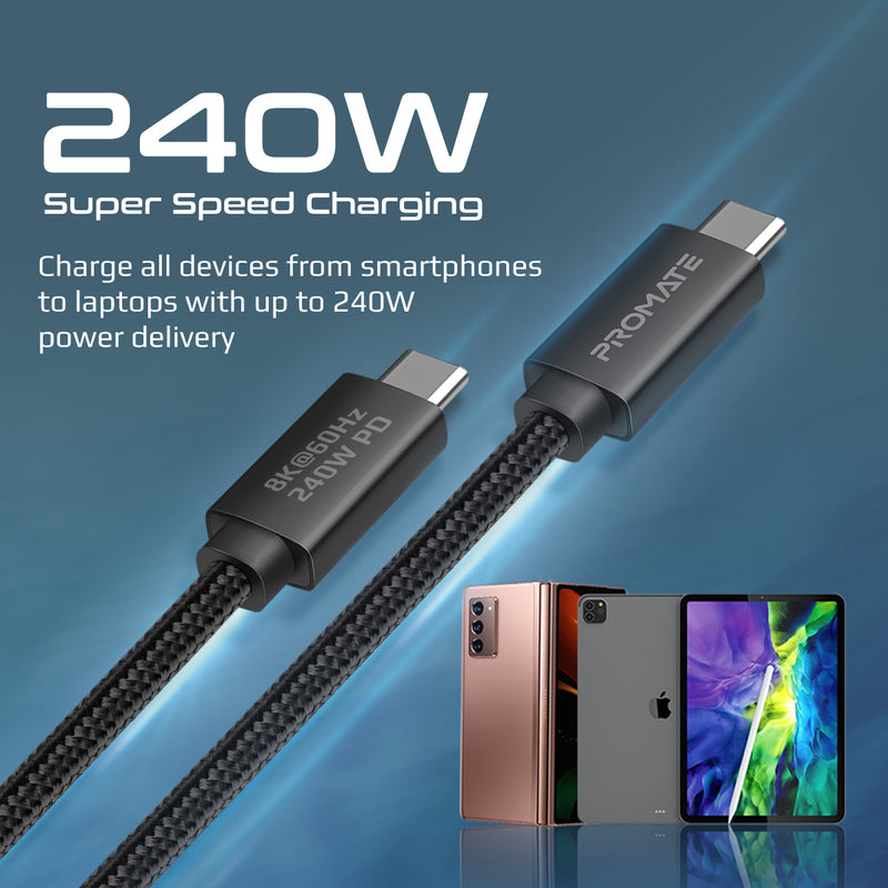 Promate SuperSpeed USB4.0 Cable For Video Transmission, Data Transfer, Ultra-Fast Charging | PrimeLinkC40-2m |