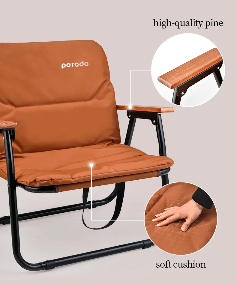 Porodo Lifestyle Outdoor Folding Cushioned Chair Portable Sturdy and Reliable for Camping- Brown |PD-LFST007-BR|