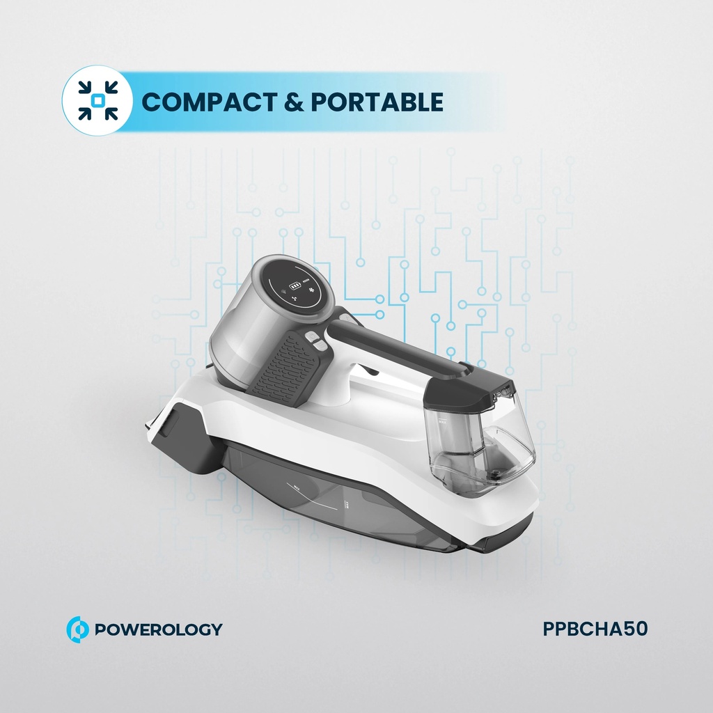 Powerology 60W Spot Cleaner  Powerful Portable & Rechargeable Spot Cleaner - White |PPBCHA50|