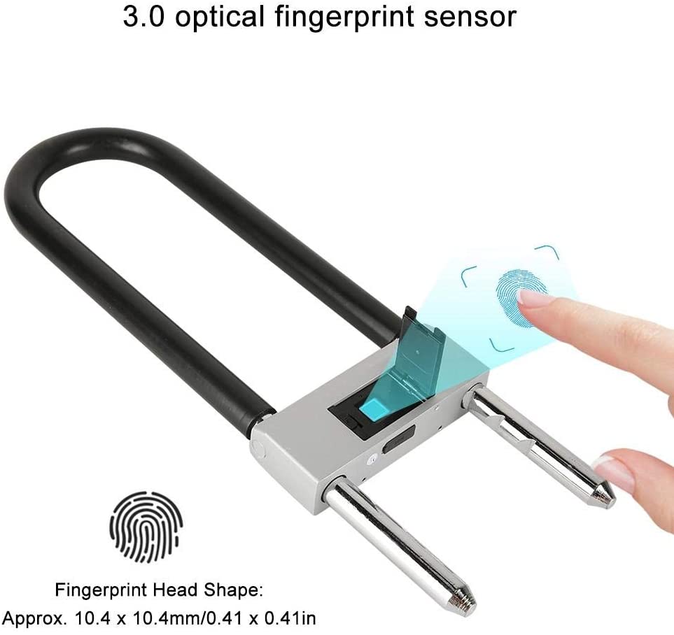 Smart U Type Padlock, Portable Anti-Theft Biometric Fingerprints IP65 Waterproof USB Bluetooth U-Shaped Lock Deadbolts for Car Bike Motorcycle