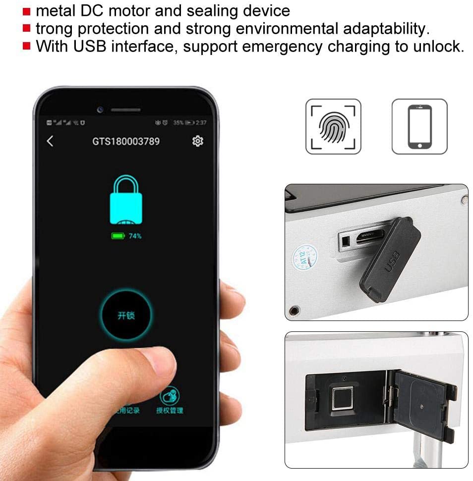 Smart U Type Padlock, Portable Anti-Theft Biometric Fingerprints IP65 Waterproof USB Bluetooth U-Shaped Lock Deadbolts for Car Bike Motorcycle