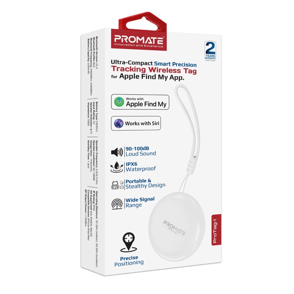 Promate Ultra Compact SMart Precision Tracking WIreless For Apple Find My App |ProTag-1|