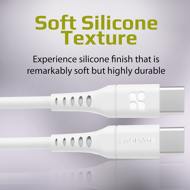 Promate 60W Power Delivery Ultra-Fast USB-C Soft Silicone Cable |PowerLink-CC120|