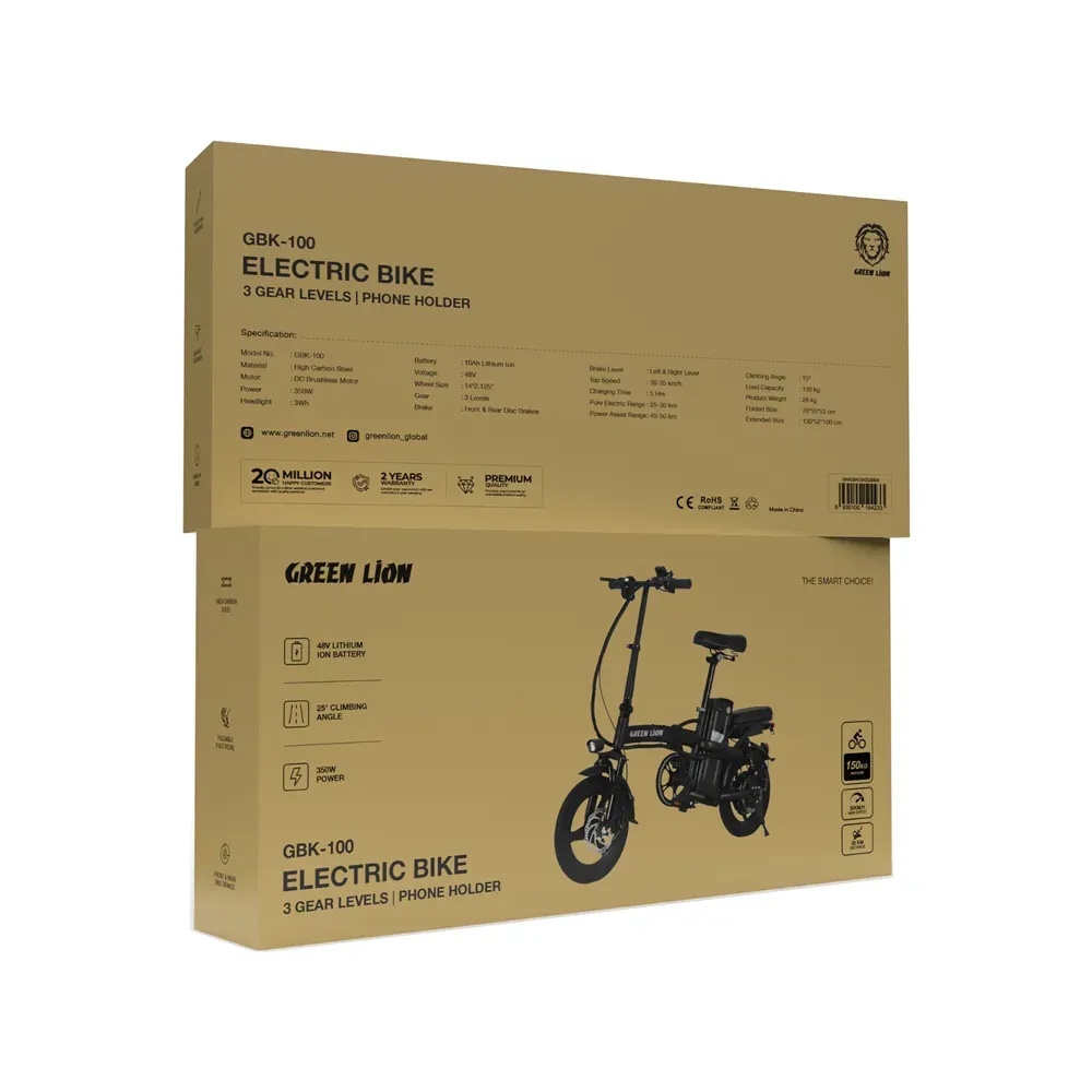 Green Lion Electric Bike 35km/h 350W Brushless Powerful Motor 48V Battery 15° Climbing Ability Disc Gears and Phone holder |GBK-100||