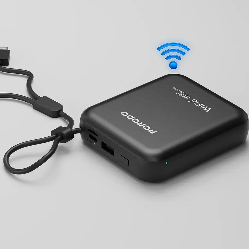 Porodo 4G LTE WiFi 6 Pocket Router High-Speed Portable Internet 10000mAh Power Bank 8 Devices Secure Connectivity |PB064||PD-PBFCH064-BK|