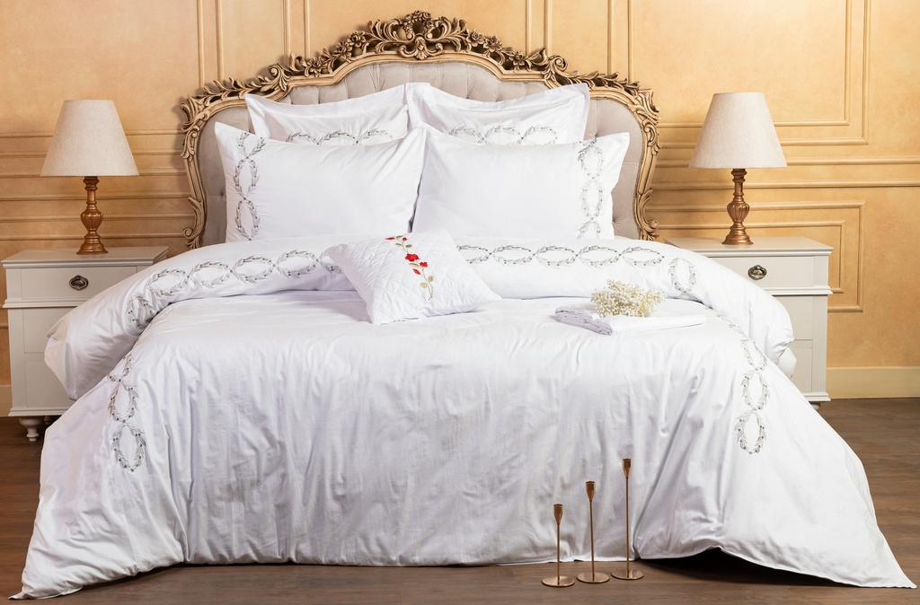 Glinens Infinity Egyptian Cotton Bed Set 100% Percale 400 Thread Count Embroidered Duvet Cover Set Durable & Soft Touch Comfort - Gray