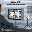 Promate 2K Ultra-HD Webcam with Built-in Mic & Ring Light and detachable Tripod |VistaCam|