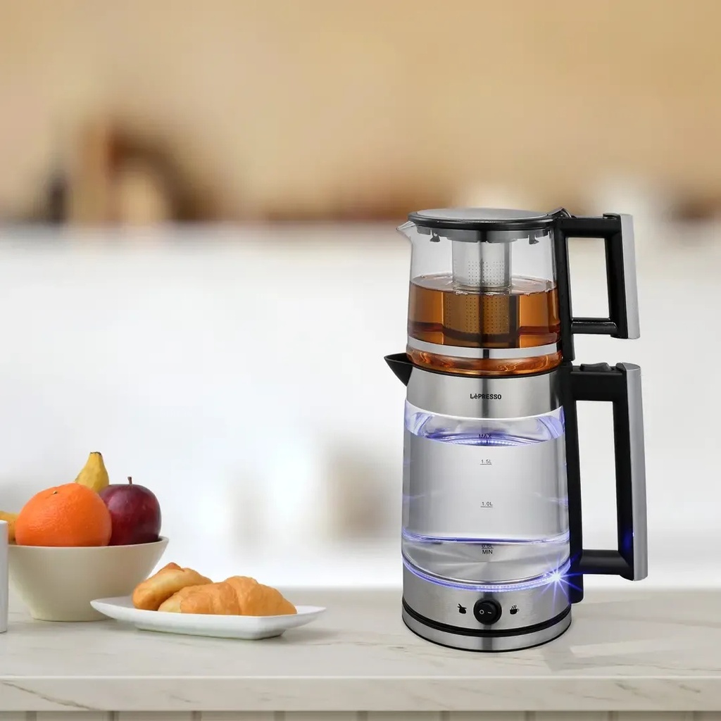 Lepresso ThermoBrew Turkish Tea Glass Kettle 1.8L Electric Kettle with 1.2L Teapot Advanced Brewing System Auto Shut Off Keep Warm Mode |LP020||LPCFFM0020|