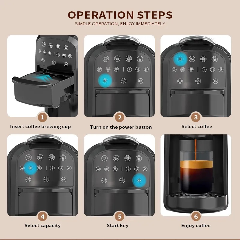 7MD Multifunctional Capsule Coffee Machine 20 Bar Pump Pressure 700ml Water Tank NTC Smart Temperature Control Compatible with Nespresso Dolce Gusto Ground Coffee Pods |7MD-C004|