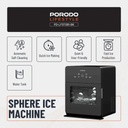 Porodo Sphere Ice Maker – 160 Ice Balls/Day | 3kg Basket, 1.6L Tank, Self-Cleaning, Quiet Operation, UK Plug, R290 Eco Refrigerant | PD-LFST091-BK |