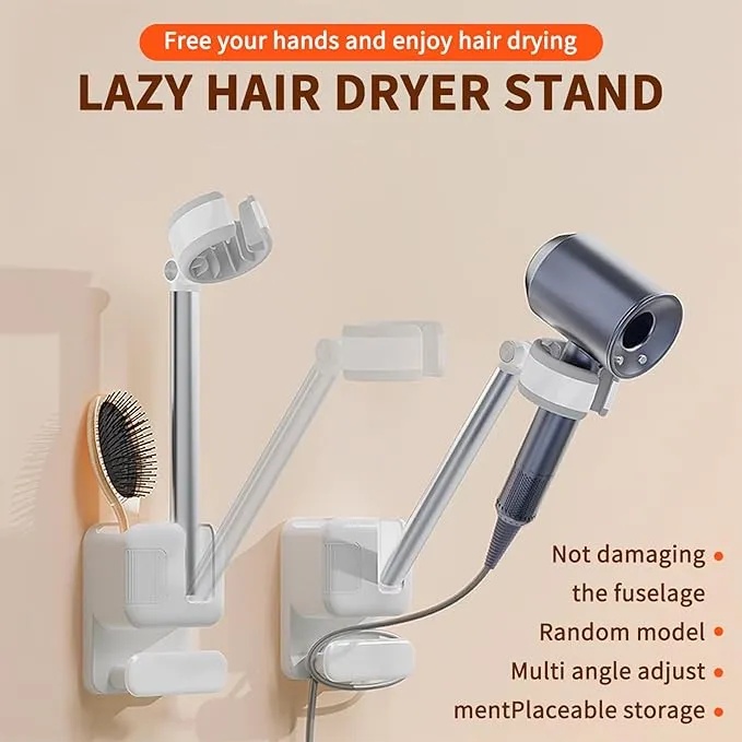 7MD Wall Hair Dryer Holder – 180° Rotatable Aluminum Mount with Silicone Grip & Wire Hook | Tool-Free Installation | 12-Month Warranty | 7MD-X1 |