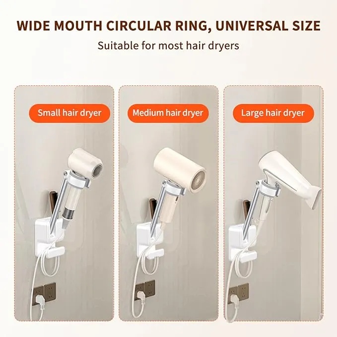 7MD Wall Hair Dryer Holder – 180° Rotatable Aluminum Mount with Silicone Grip & Wire Hook | Tool-Free Installation | 12-Month Warranty | 7MD-X1 |