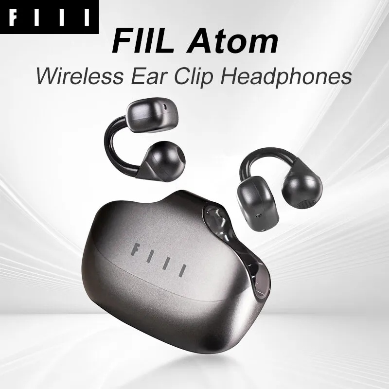 FIIL Atom Ear‑clip Bluetooth Headphones – Ultra‑light design, Bluetooth 5.4, 8h playback, Charging Case with 3.5x refills, IPX5 Waterproof | F047 | 