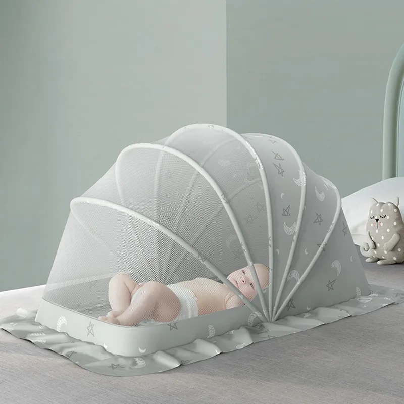 AMOR TINY Foldable Baby Mosquito Net | Breathable & Portable Canopy for Cribs & Travel – Fits 0-5 Years | Grey |