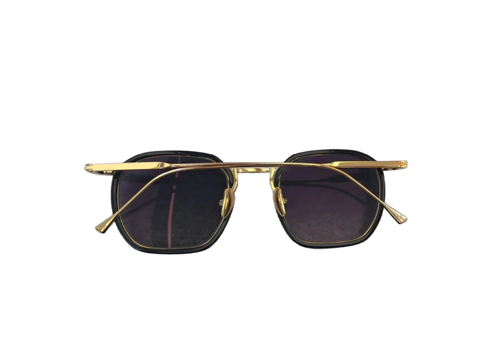 7MD Premium Unisex Square Sunglasses – Elegant Black & Gold Frame with Dark Lenses, Stylish Design with Protective Case
