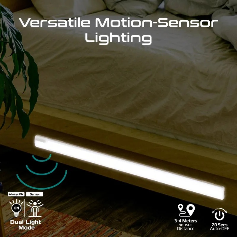 Promate 60cm Rechargeable LED Light Strip – Under Cabinet Light Bar with Motion Sensor, 100lm Brightness, 2000mAh Battery & USB Powered | lumia-60 |