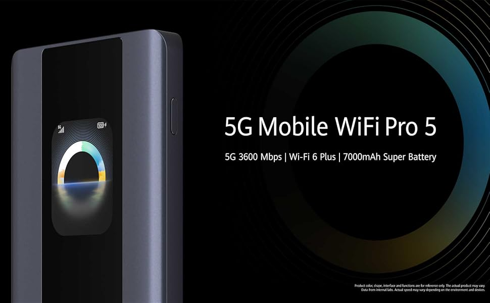 5G Mobile WiFi Pro 5 Router, 3600Mbps, WiFi AX3600, AMOLED Touch Screen Display, Wi-Fi 6 Plus Technology, 5G Connectivity, 7000mAh Battery, Power Bank Function, Space Grey Model:E6888-982