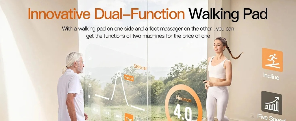 Renoy 2-in-1 Under Desk Treadmill – Foot Massage Function, 2.5HP Motor, Folding Walking Pad, LED Display, Remote Control | 520A-A |