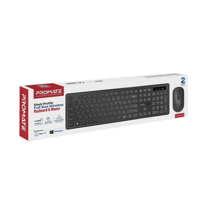 PROMATE Wireless Keyboard and Mouse Combo – Sleek Profile, Full-Size Design | ProCombo-13 |