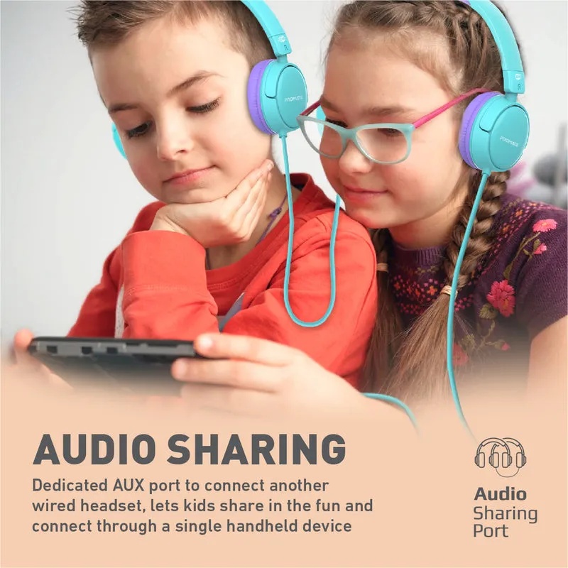 PROMATE Wired Headset – HD Stereo Sound, KidSafe Design, Dual Volume-Limited Levels | Jewel |