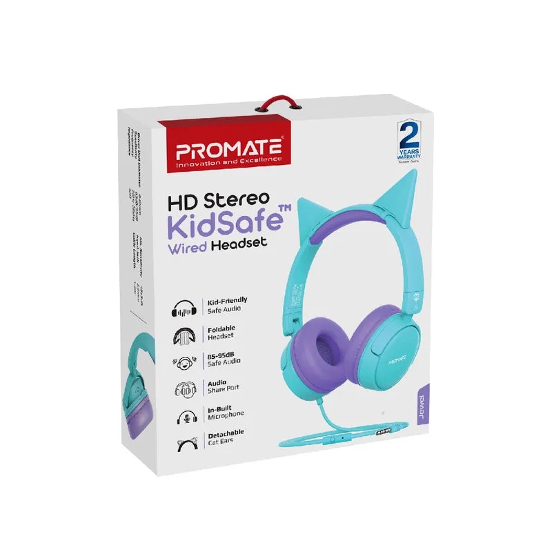 PROMATE Wired Headset – HD Stereo Sound, KidSafe Design, Dual Volume-Limited Levels | Jewel |