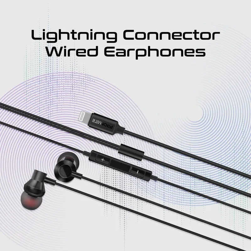PROMATE Lightning Earphones – MFi Certified, Ergonomic In-Ear Design, 10mm Drivers, HD Sound | Vibe-LT |