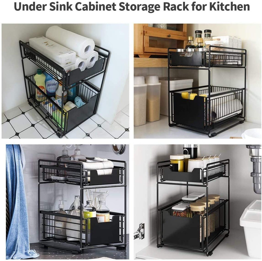 🚨 DISPLAY PIECE 🚨 2 LAYER SLIDING UNDER THE SINK ORGANIZER DRAWER IDEAL CABINET BASKET RACK 🚨 Without box 🚨
