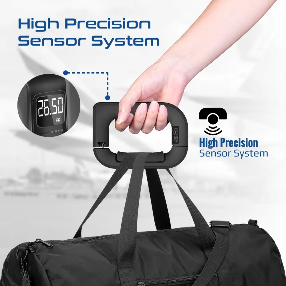 PROMATE Digital Handheld Luggage Scale – Comfort-Grip Design, High Precision, 50kg Max Capacity | Instascale-50 |