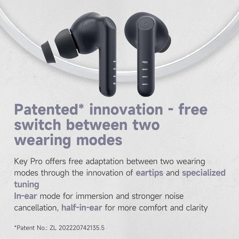 FIIL Key Pro 2 Wireless Earbuds – Bluetooth 5.4, In-Ear & Half-In-Ear Design, 40dB Noise Cancelling, Dual Mic, IPX5, Fast Charging, Low Latency, 30H Battery Life | f049 |