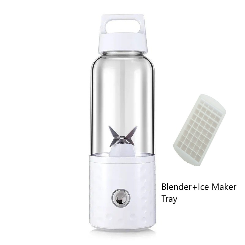 SANDOKEY Portable Blender Juicer Cup – 500ml Capacity, 75W Power, USB Rechargeable, Personal Smoothie Maker With Silicone Ice Cube Tray | P2019R |