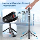 Promate Smart Tripod – 176cm Telescopic Rod, Auto‑Pop Base, 360° AI Face Tracking, Gesture Control, Dual Mount Clamp, Magnetic Bluetooth 5.4 Remote | TriPop‑Ai |
