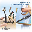 Promate Smart Tripod – 176cm Telescopic Rod, Auto‑Pop Base, 360° AI Face Tracking, Gesture Control, Dual Mount Clamp, Magnetic Bluetooth 5.4 Remote | TriPop‑Ai |
