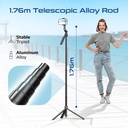 Promate Smart Tripod – 176cm Telescopic Rod, Auto‑Pop Base, 360° AI Face Tracking, Gesture Control, Dual Mount Clamp, Magnetic Bluetooth 5.4 Remote | TriPop‑Ai |