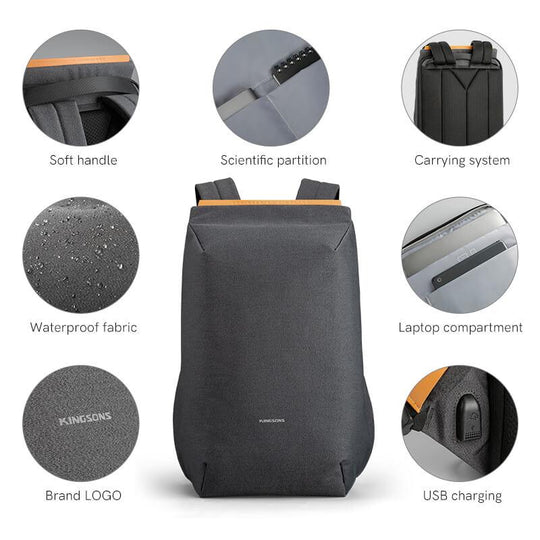 Kingsons 16L Ultra Lightweight Commuter Backpack – Compact & Laptop-Friendly Daypack, Unisex Design, Dark Grey | KS3207W |