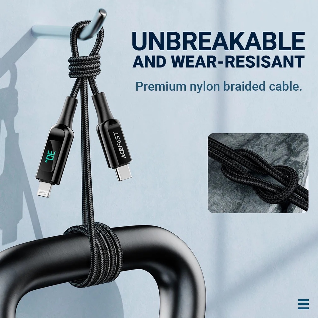 ACEFAST 1.2m USB‑C to Lightning Fast Charging & Data Cable – 30W PD, LED Display, Braided Design | C6‑01 |