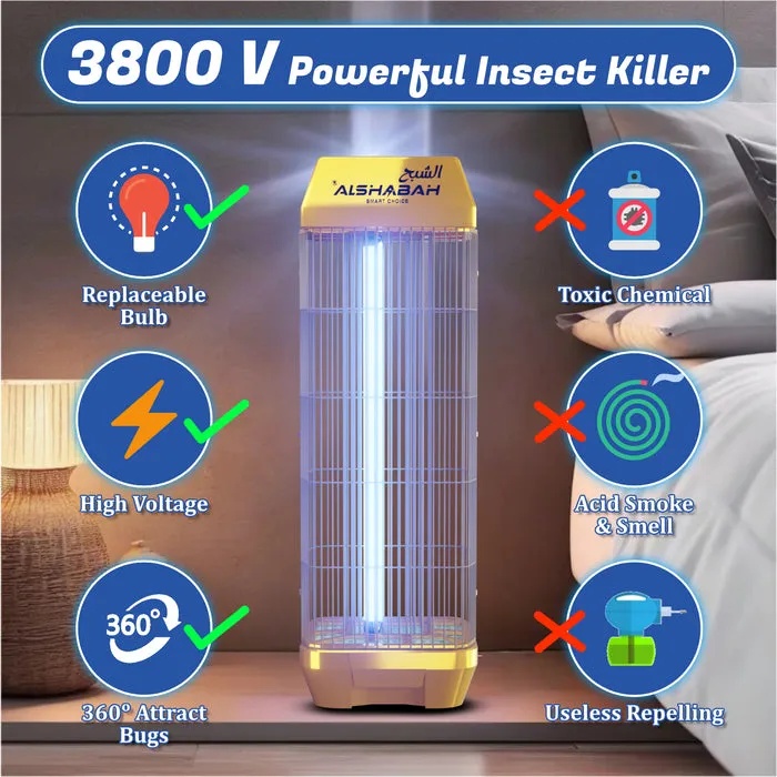 ALSHABAH GOLD Insect Killer – 3600V High-Efficiency Electric Fly Eliminator, 15W Black Light Lamp, Reflective Chip, Indoor & Outdoor Use | 6900 |