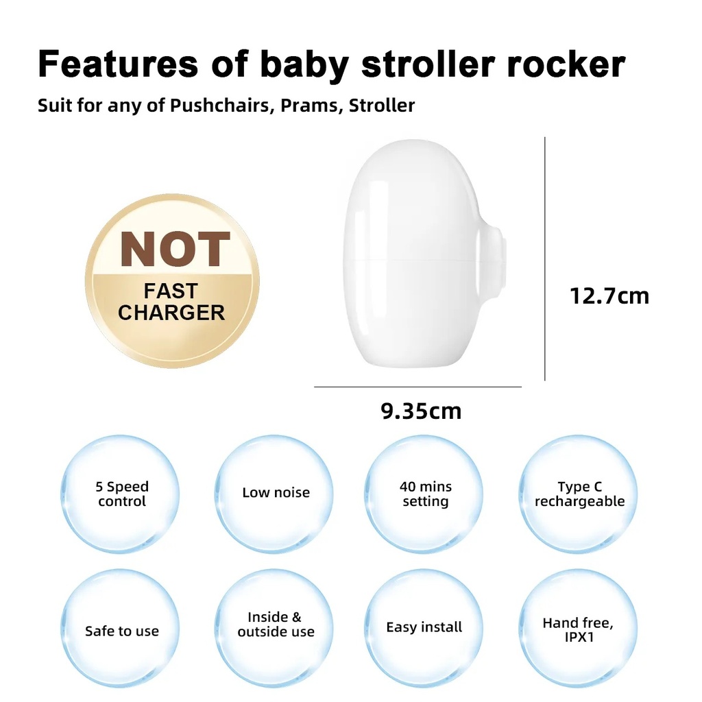 Rechargeable Baby Stroller Rocker – Electric Automatic Swing, Adjustable Speed, 40-Minute Timer, Compatible with Most Strollers