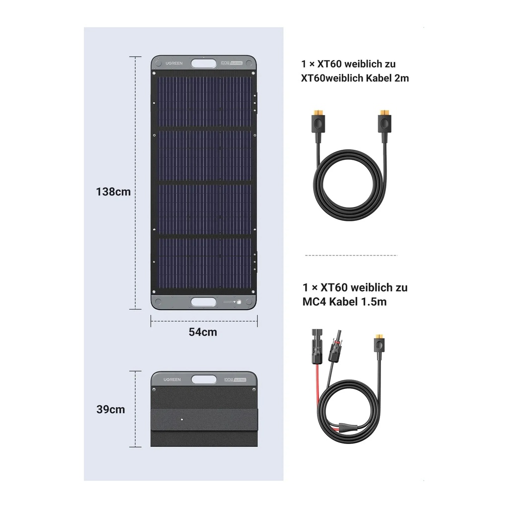 UGREEN 100W Portable Foldable Solar Panel – High-Efficiency Monocrystalline Solar Charger, IP67 Waterproof, Built-in Kickstand & Smart Chip, Ideal for Outdoor Power Stations, Camping, RV & Emergency Use | SC100-15113 |