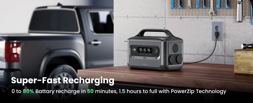 UGREEN PowerRoam 680Wh 600W Portable Power Station – Fast-Charging PowerZip Technology, U-Turbo 1500W Support, EV-Rated LFP Batteries (3000+ Cycles), Solar/DC/AC Input, 965W Total Output | GS600 - 15051A |