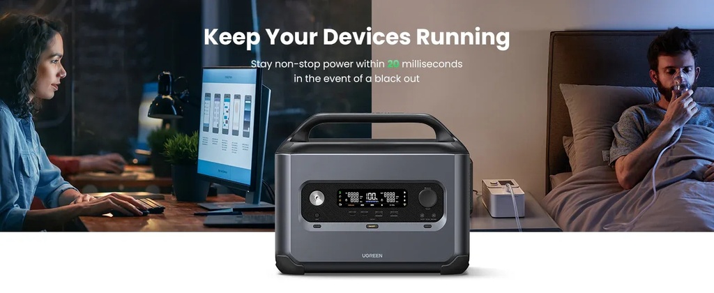 UGREEN PowerRoam 680Wh 600W Portable Power Station – Fast-Charging PowerZip Technology, U-Turbo 1500W Support, EV-Rated LFP Batteries (3000+ Cycles), Solar/DC/AC Input, 965W Total Output | GS600 - 15051A |