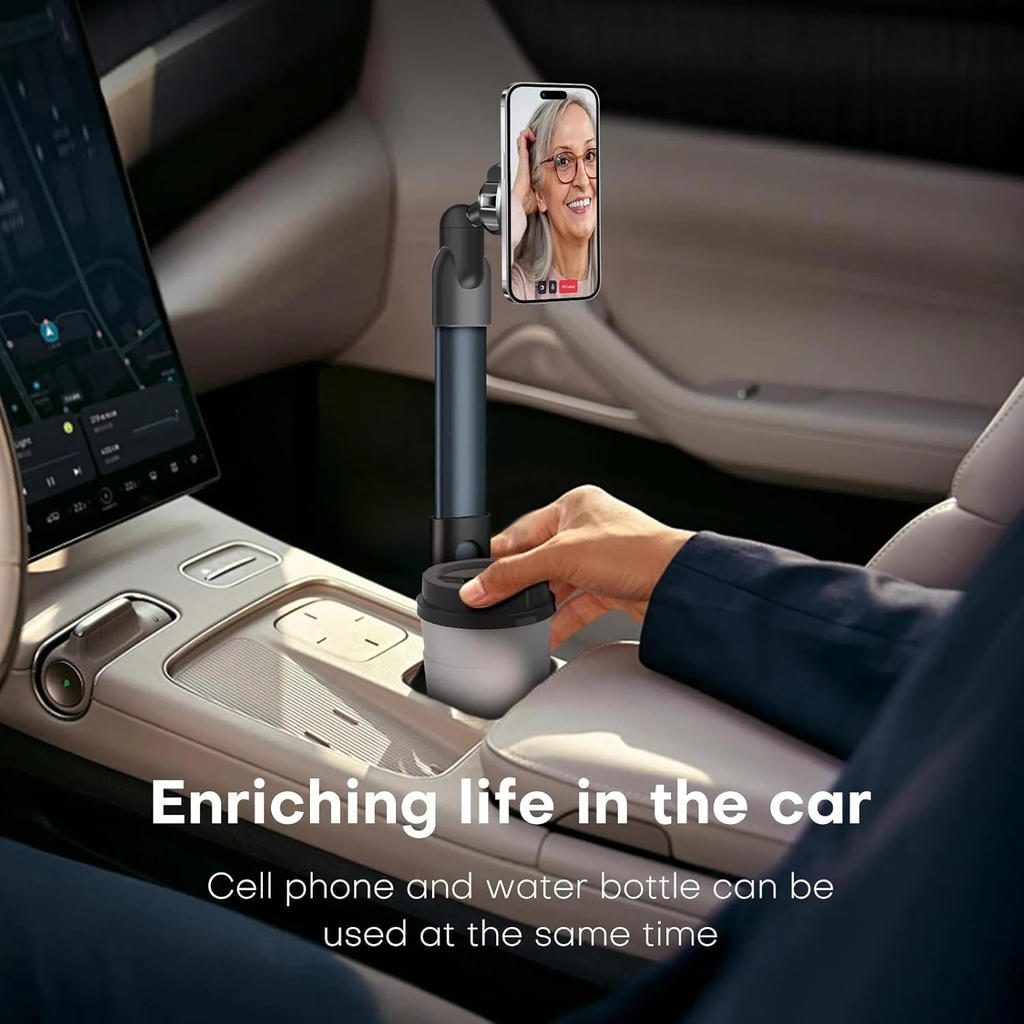 7MD 2‑in‑1 Car Cup Holder Expander & Magnetic Phone Mount – 360° Rotation, Adjustable Arm Extends to 36.2cm, Compatible with Smartphones & Drink Containers | 7MD49625 |