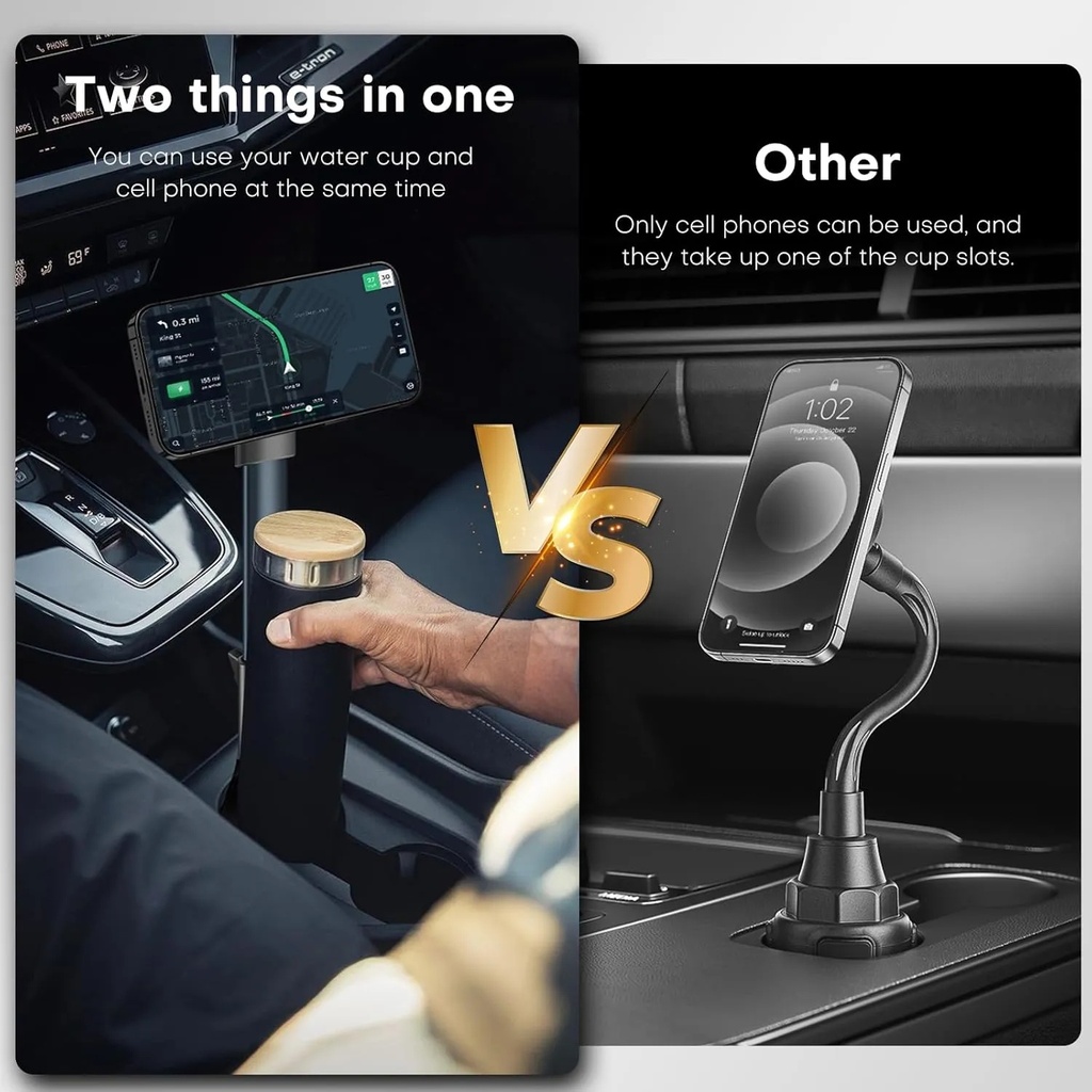 7MD 2‑in‑1 Car Cup Holder Expander & Magnetic Phone Mount – 360° Rotation, Adjustable Arm Extends to 36.2cm, Compatible with Smartphones & Drink Containers | 7MD49625 |