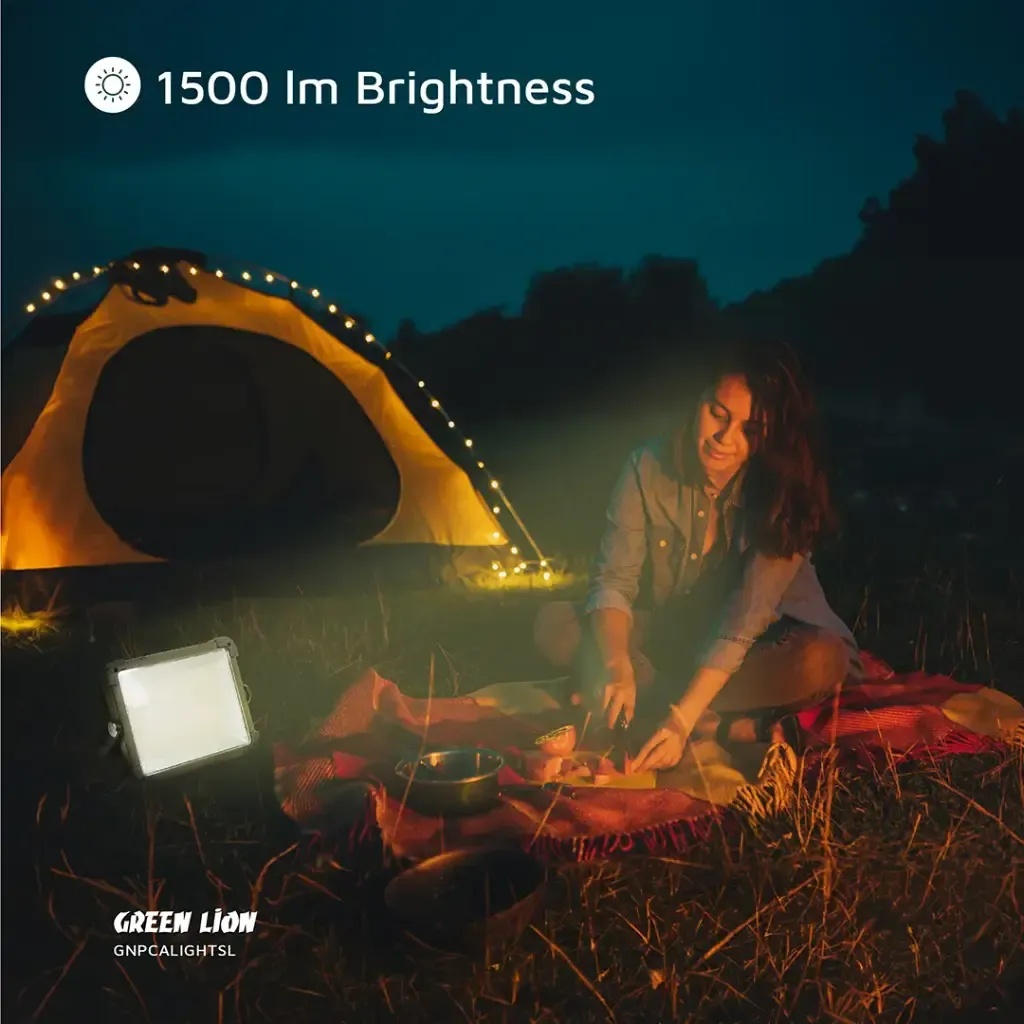 Green Lion Solar Camping Light – 25W LED, 1500lm, 7200mAh, 210cm Tripod, 360° Rotation, IP65, Type-C & Solar Input | GNPCALIGHTSL |