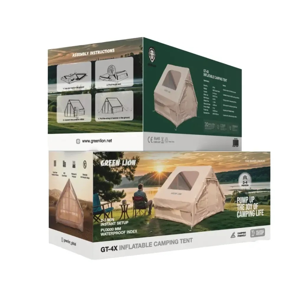 Green Lion GT‑4X Inflatable Tent – 3‑4 Person, Quick Setup 1‑2 min, Waterproof 300D Oxford | GNGT4XTENTBG |